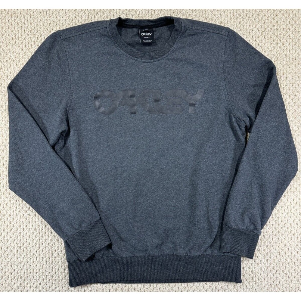 Oakley Sweater Mens L Charcoal B1B Custom Slim Fit Crew Neck Sweatshirt Spellout